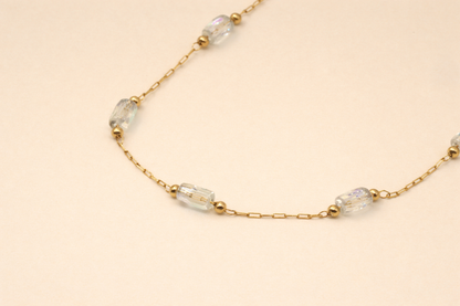 18kt gold polish necklace with baguette-cut crystal anti tranish anti allergic for girls