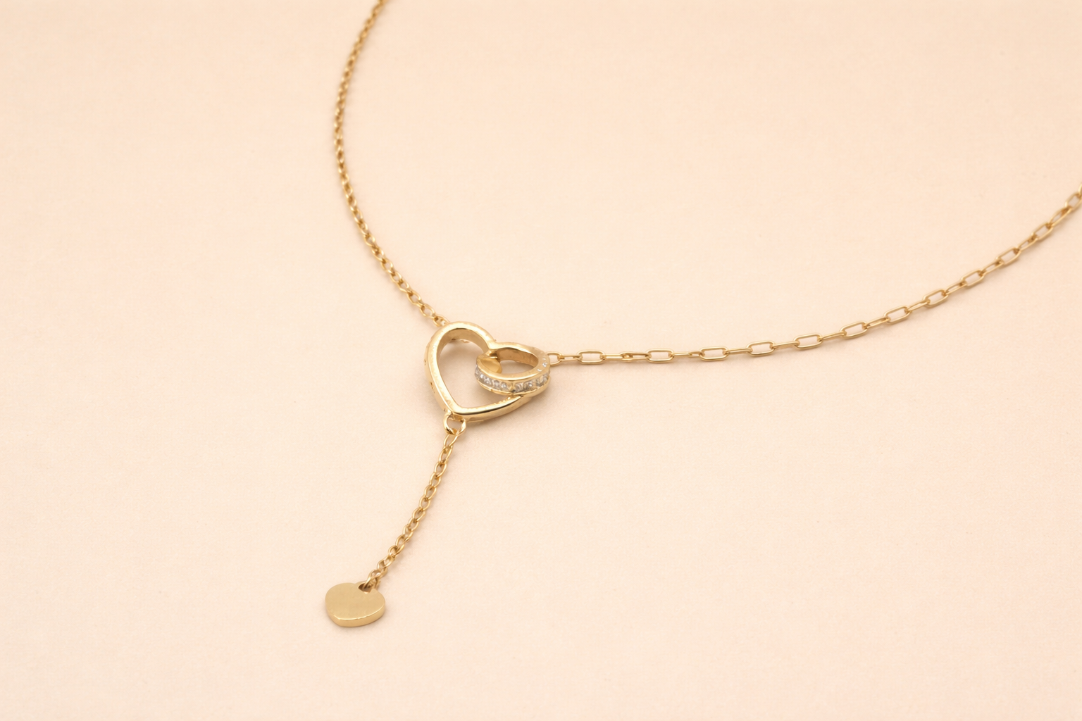 18kt Gold Polish Ladies Chain with Heart Pendant, Anti-Tarnish & Anti-Allergic for Girls