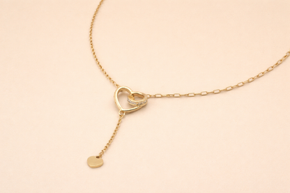 18kt gold polish ladies chain with heart pendent,anti tarnish anti allergic for girls