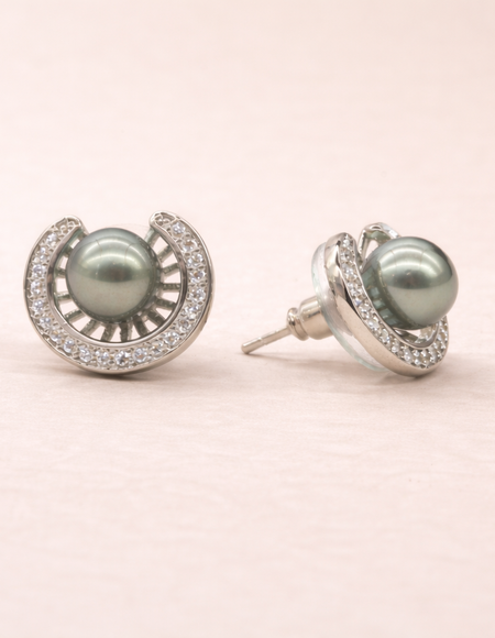 stainless steel silver polish with diamond & grey pearl anti tarnish anti allergic fancy earring for girls