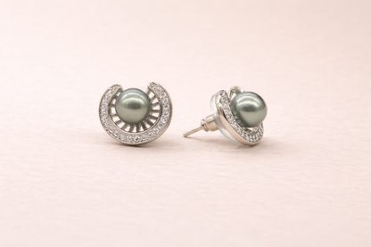 stainless steel silver polish with diamond & grey pearl anti tarnish anti allergic fancy earring for girls