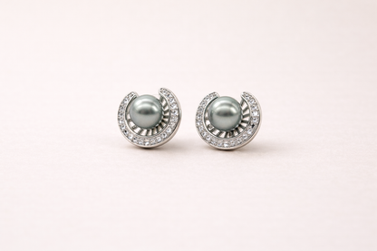 stainless steel silver polish with diamond & grey pearl anti tarnish anti allergic fancy earring for girls
