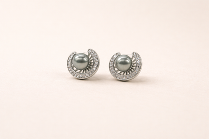 stainless steel silver polish with diamond & grey pearl anti tarnish anti allergic fancy earring for girls