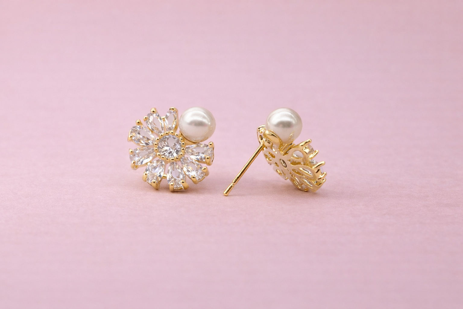 18kt Gold Polish with White Pearl & Crystal Anti-Tarnish & Anti-Allergic Fancy Earring for Girl