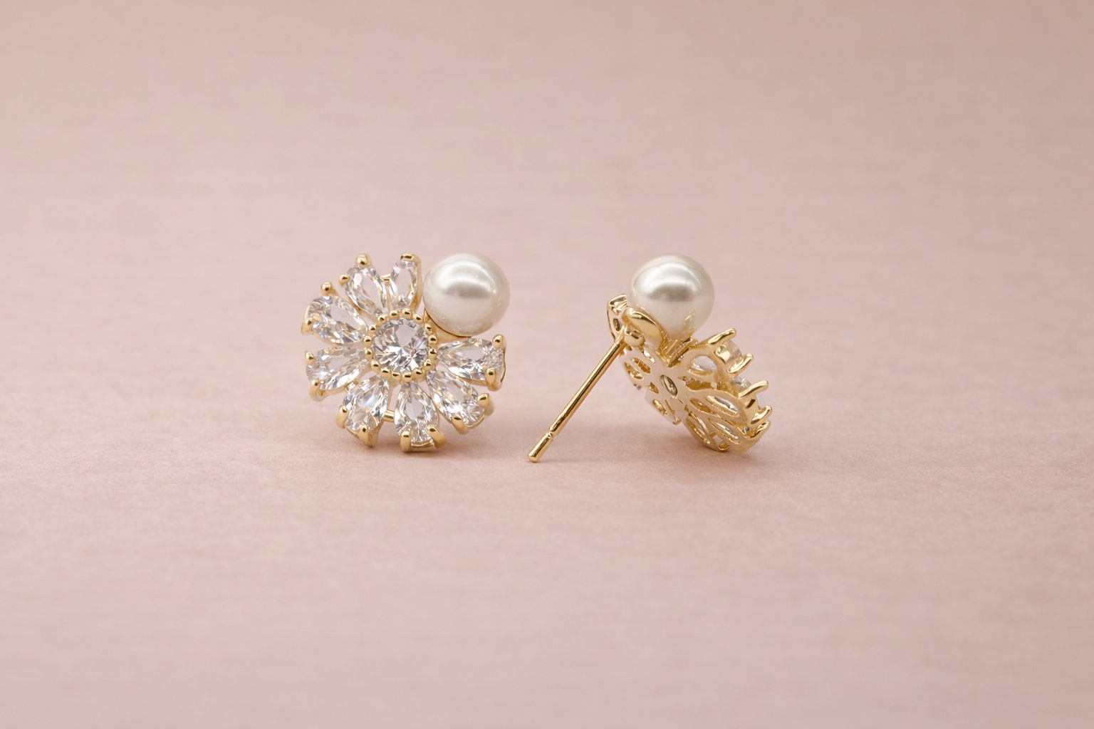 18kt Gold Polish with White Pearl & Crystal Anti-Tarnish & Anti-Allergic Fancy Earring for Girl