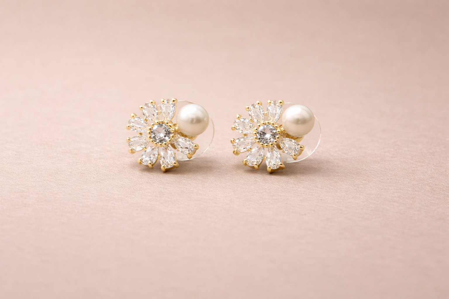 18kt Gold Polish with White Pearl & Crystal Anti-Tarnish & Anti-Allergic Fancy Earring for Girl