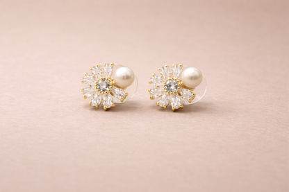 18kt gold polish with white pearl & crystal anti tarnish anti allergic fancy earring for girl