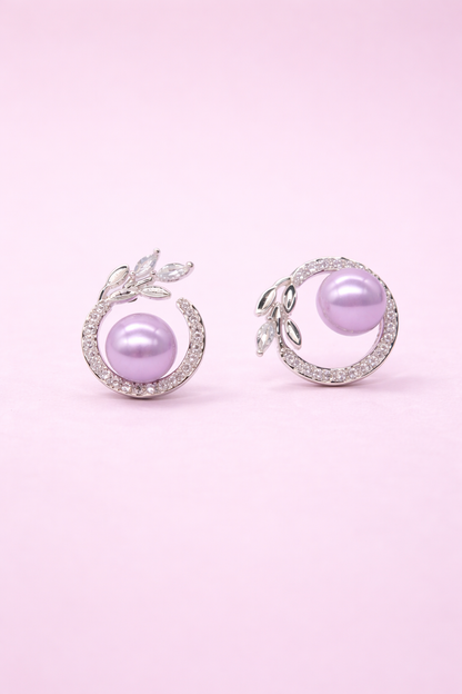 stainless steel silver polish with diamond & ligh purple anti tarnish anti allergic fancy earring for girl