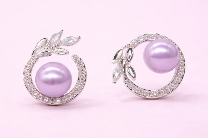 Stainless Steel Silver Polish with Diamond & Light Purple Anti-Tarnish & Anti-Allergic Fancy Earring for Girl
