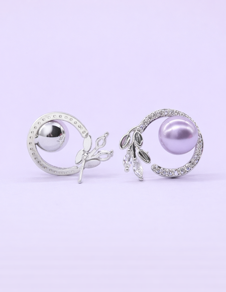 stainless steel silver polish with diamond & ligh purple anti tarnish anti allergic fancy earring for girl