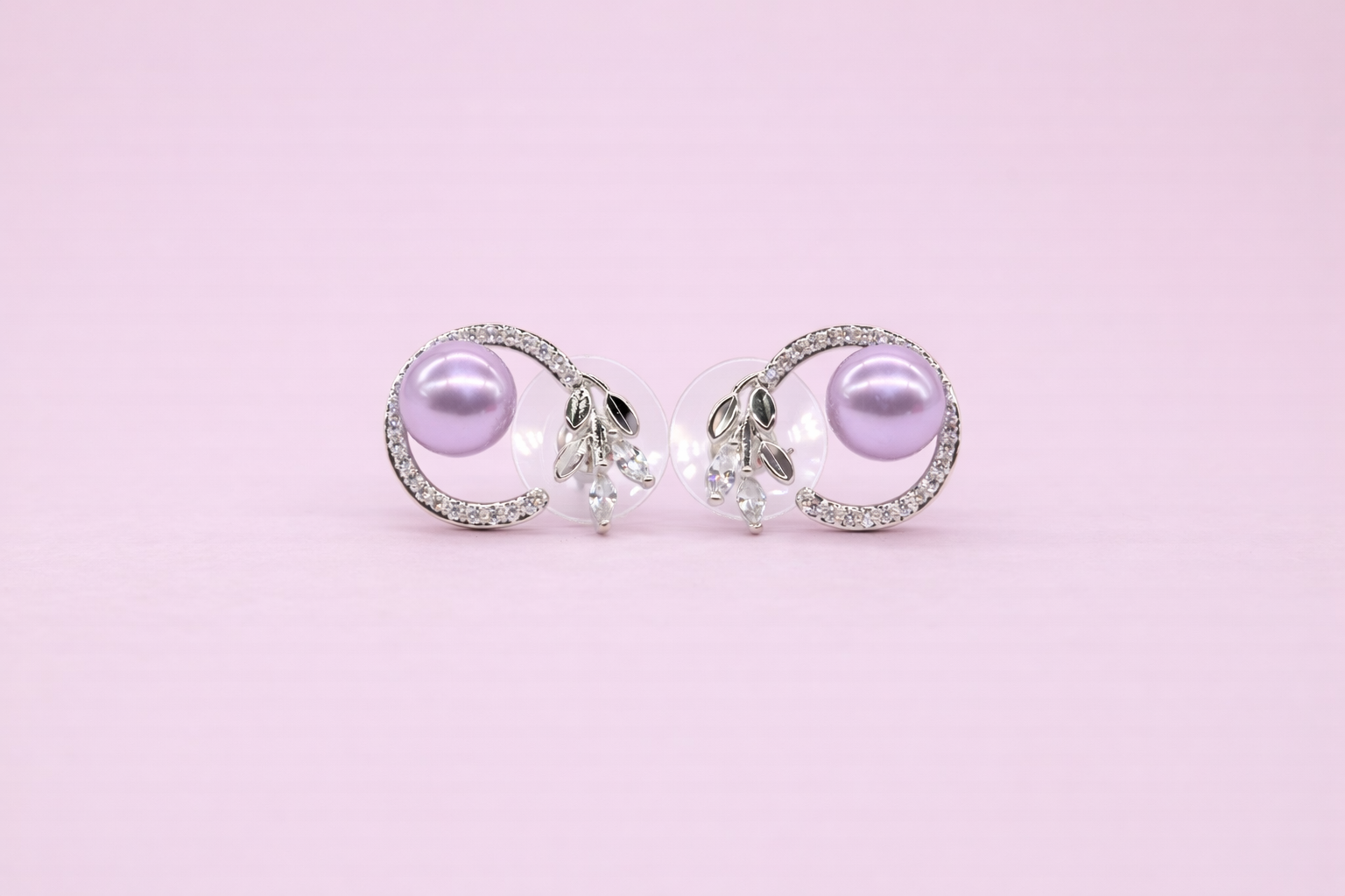 Stainless Steel Silver Polish with Diamond & Light Purple Anti-Tarnish & Anti-Allergic Fancy Earring for Girl