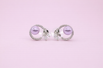 stainless steel silver polish with diamond & ligh purple anti tarnish anti allergic fancy earring for girl