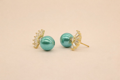 18kt gold polish with crystal & green pearl anti tarnish anti allergic fancy earring for girl