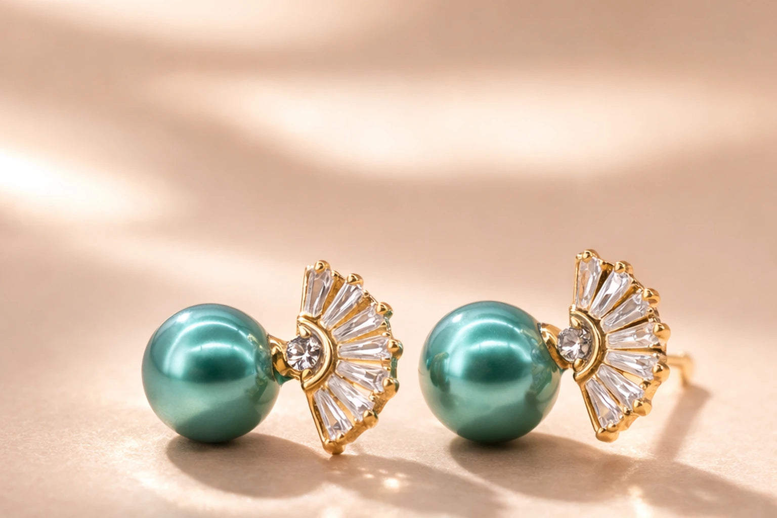 18kt Gold Polish with Crystal & Green Pearl Anti-Tarnish & Anti-Allergic Fancy Earring for Girl