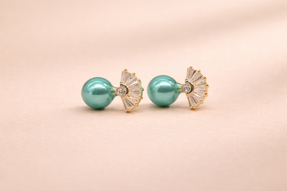 18kt gold polish with crystal & green pearl anti tarnish anti allergic fancy earring for girl