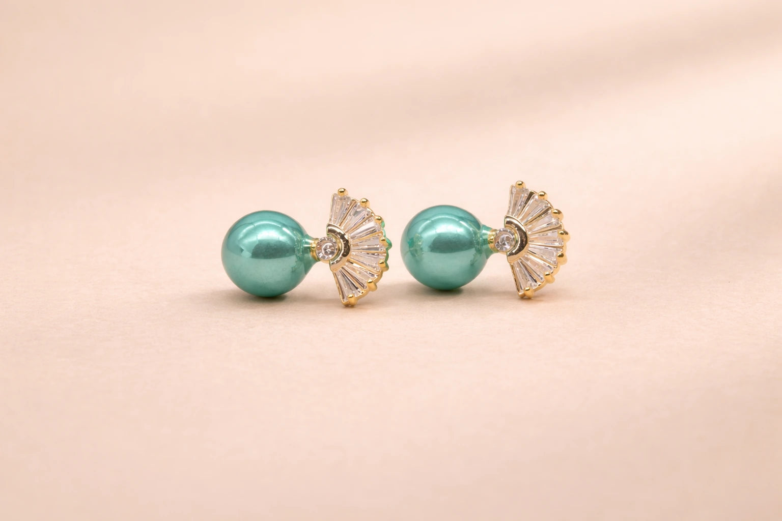 18kt Gold Polish with Crystal & Green Pearl Anti-Tarnish & Anti-Allergic Fancy Earring for Girl
