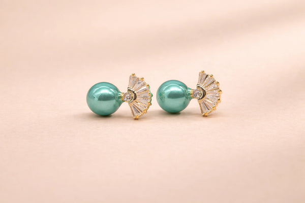 Crystal & Green Pearl Fancy Earring for Women – 18K Gold Plated