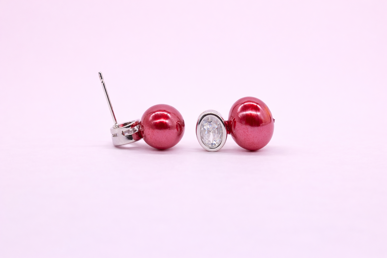 Stainless Steel Silver Polish with Diamond & Red Pearl Anti-Tarnish & Anti-Allergic Fancy Earring for Girl