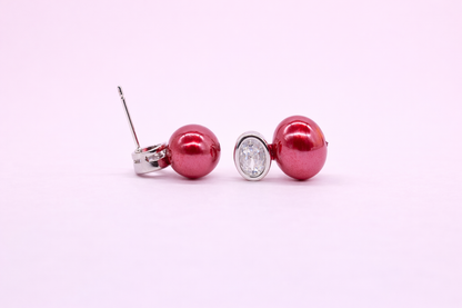 stainless steel silver polish with diamond & red pearl anti tarnish anti allergic fancy earring for girl