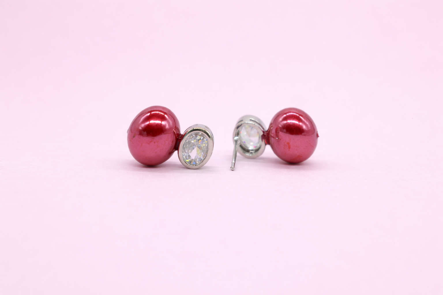 Stainless Steel Silver Polish with Diamond & Red Pearl Anti-Tarnish & Anti-Allergic Fancy Earring for Girl