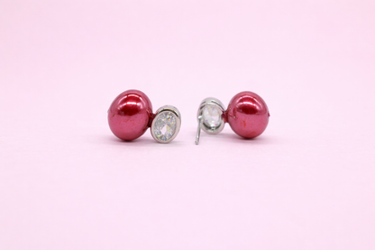 stainless steel silver polish with diamond & red pearl anti tarnish anti allergic fancy earring for girl