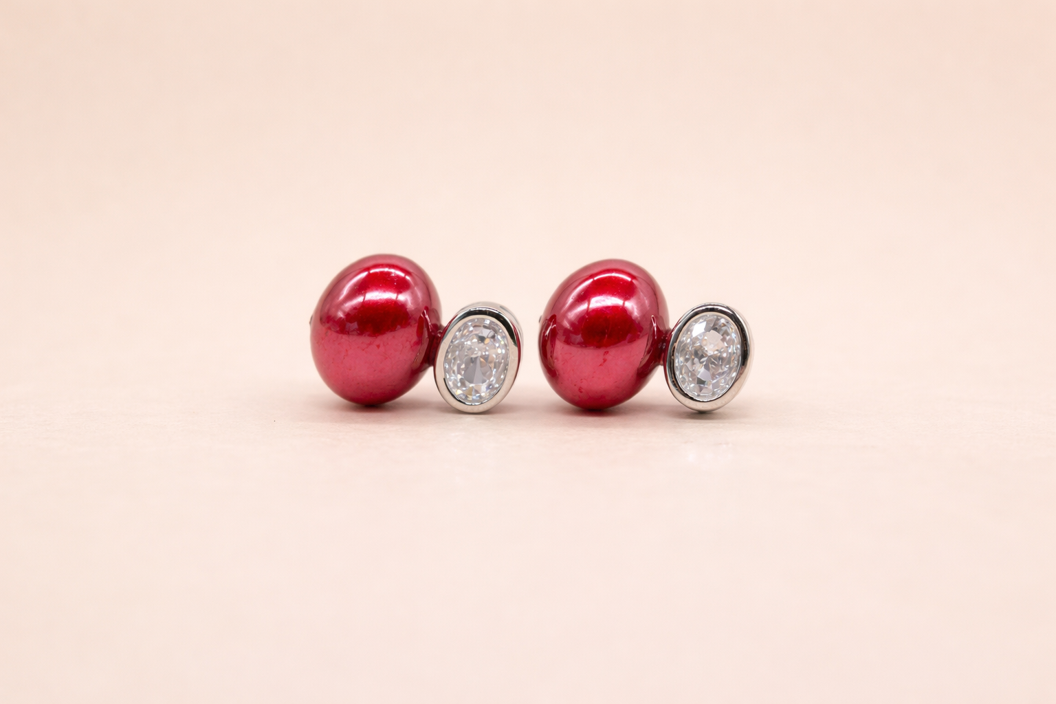 Stainless Steel Silver Polish with Diamond & Red Pearl Anti-Tarnish & Anti-Allergic Fancy Earring for Girl