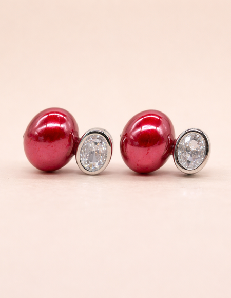 stainless steel silver polish with diamond & red pearl anti tarnish anti allergic fancy earring for girl