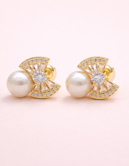 18kt gold polish with pearl & diamond anti tarnish anti allergic fancy earring for girl