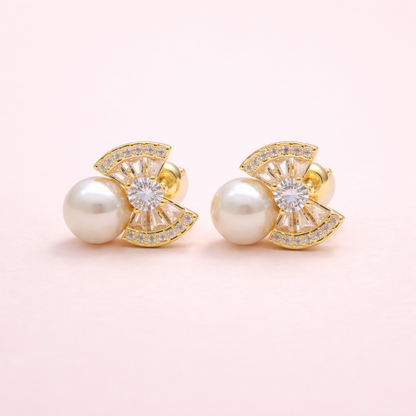 18kt gold polish with pearl & diamond anti tarnish anti allergic fancy earring for girl