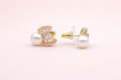 18kt gold polish with pearl & diamond anti tarnish anti allergic fancy earring for girl