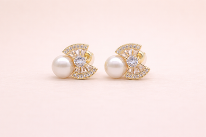 18kt gold polish with pearl & diamond anti tarnish anti allergic fancy earring for girl