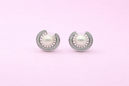 stainless steal with silver polish with diamond & white pearl anti tarnish anti allergic fancy earring for girls