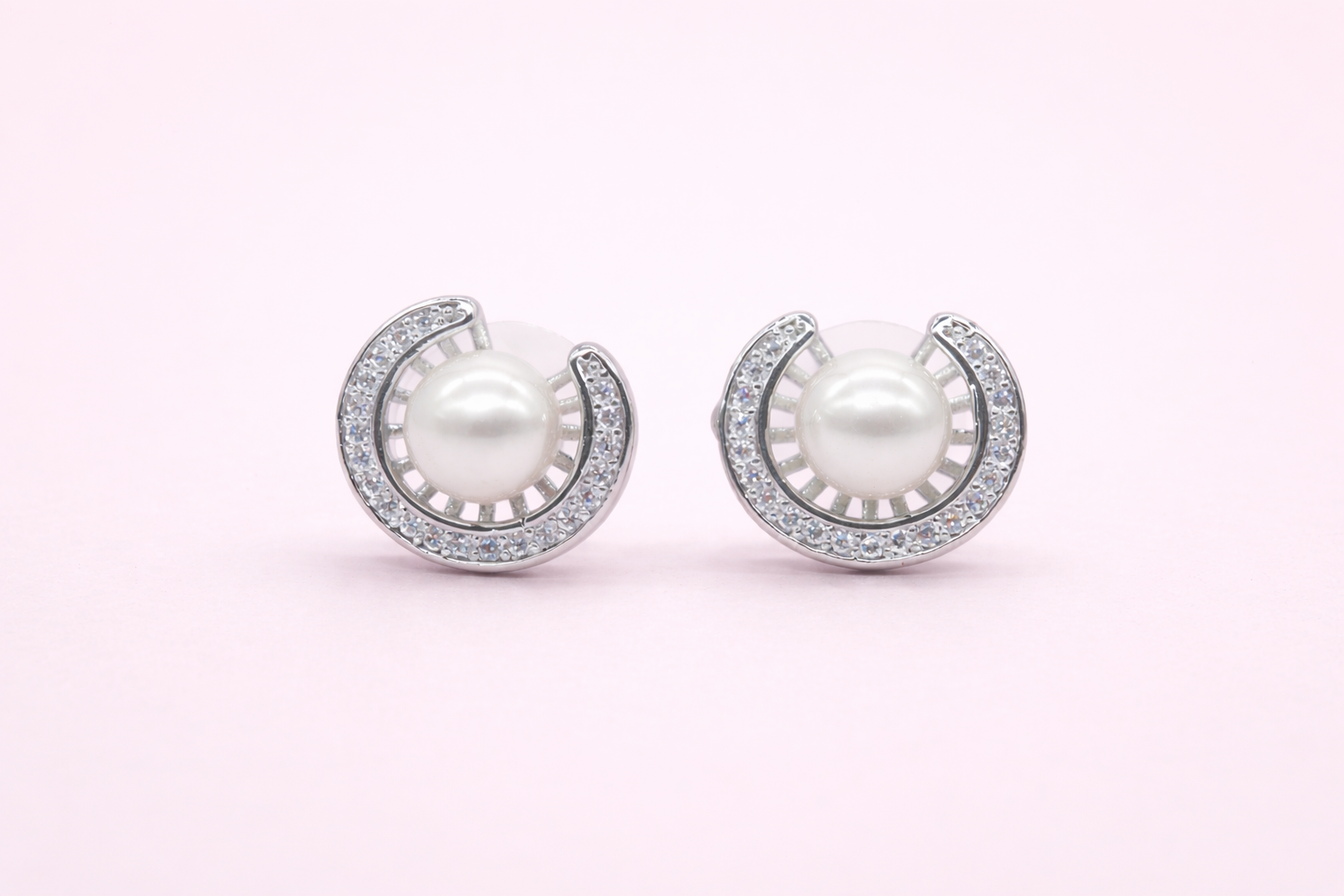 Stainless Steel with Silver Polish with Diamond & White Pearl Anti-Tarnish & Anti-Allergic Fancy Earring for Girls (Design 2)