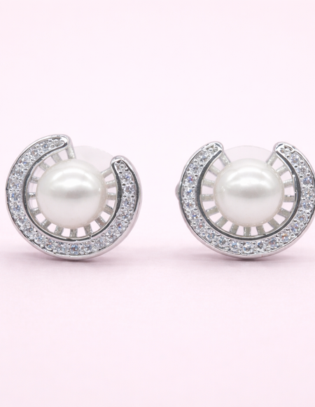 stainless steal with silver polish with diamond & white pearl anti tarnish anti allergic fancy earring for girls