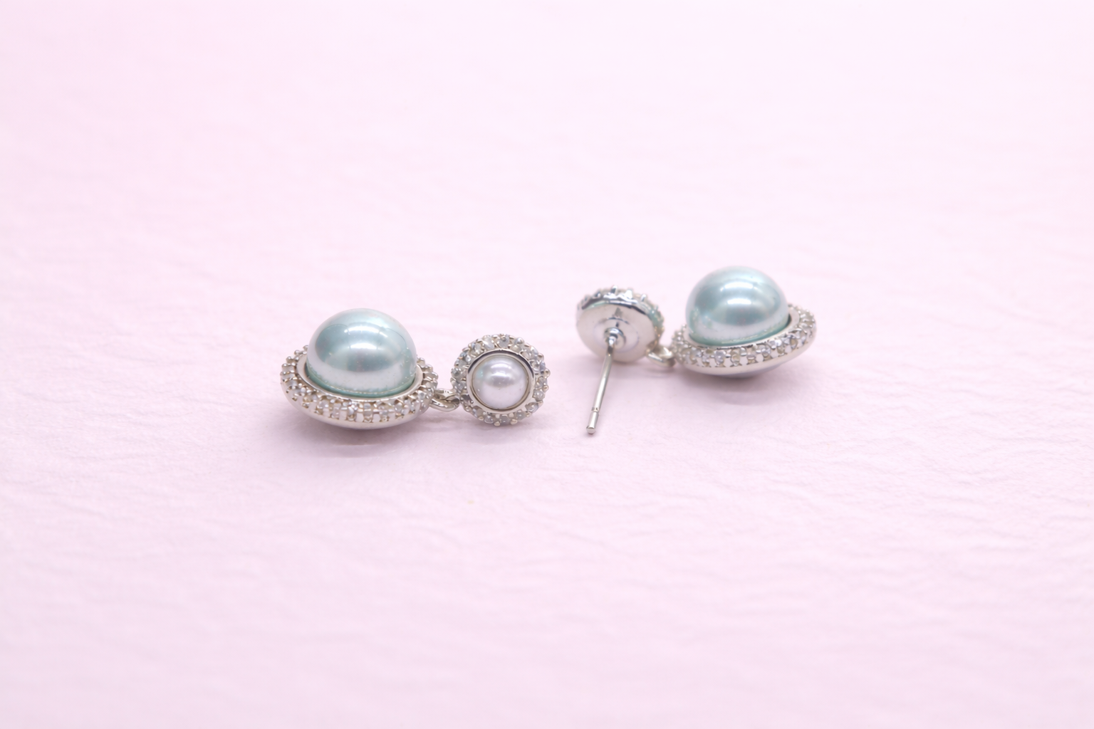 Stainless Steel with Silver Polish with Diamond & Light Blue Pearl Anti-Tarnish & Anti-Allergic Fancy Earring for Girls