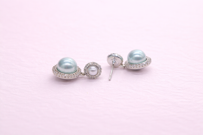 stainless steal with silver polish with diamond & light blue pearl anti tarnish anti allergic fancy earring for girls