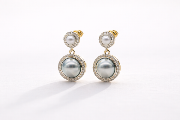 Diamond & Light Blue Pearl Fancy Earring for Women – Silver