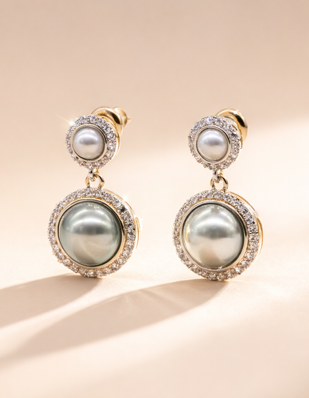 stainless steal with silver polish with diamond & light blue pearl anti tarnish anti allergic fancy earring for girls