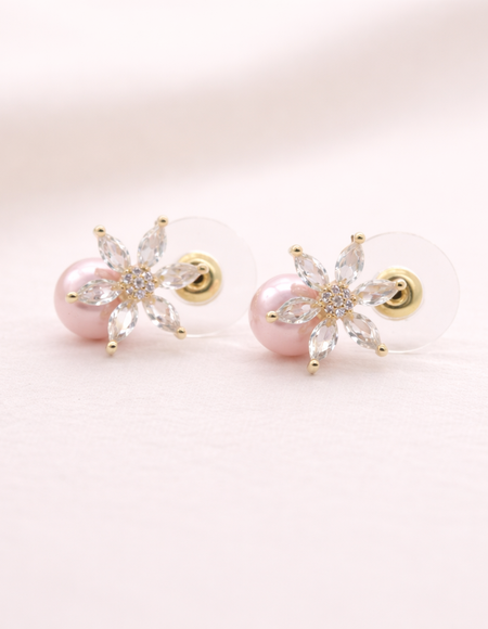 stainless steal with silver p&olish pink pearl anti tarnish anti allergic fancy earring for girls