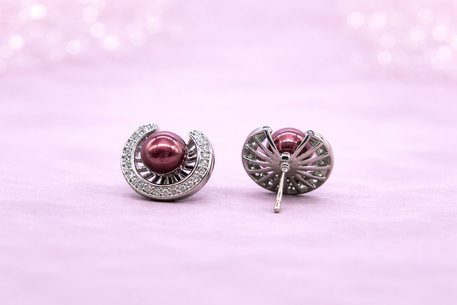 Stainless Steel with Silver Polish with Diamond & Red Pearl Anti-Tarnish & Anti-Allergic Fancy Earring for Girls (Design 2)