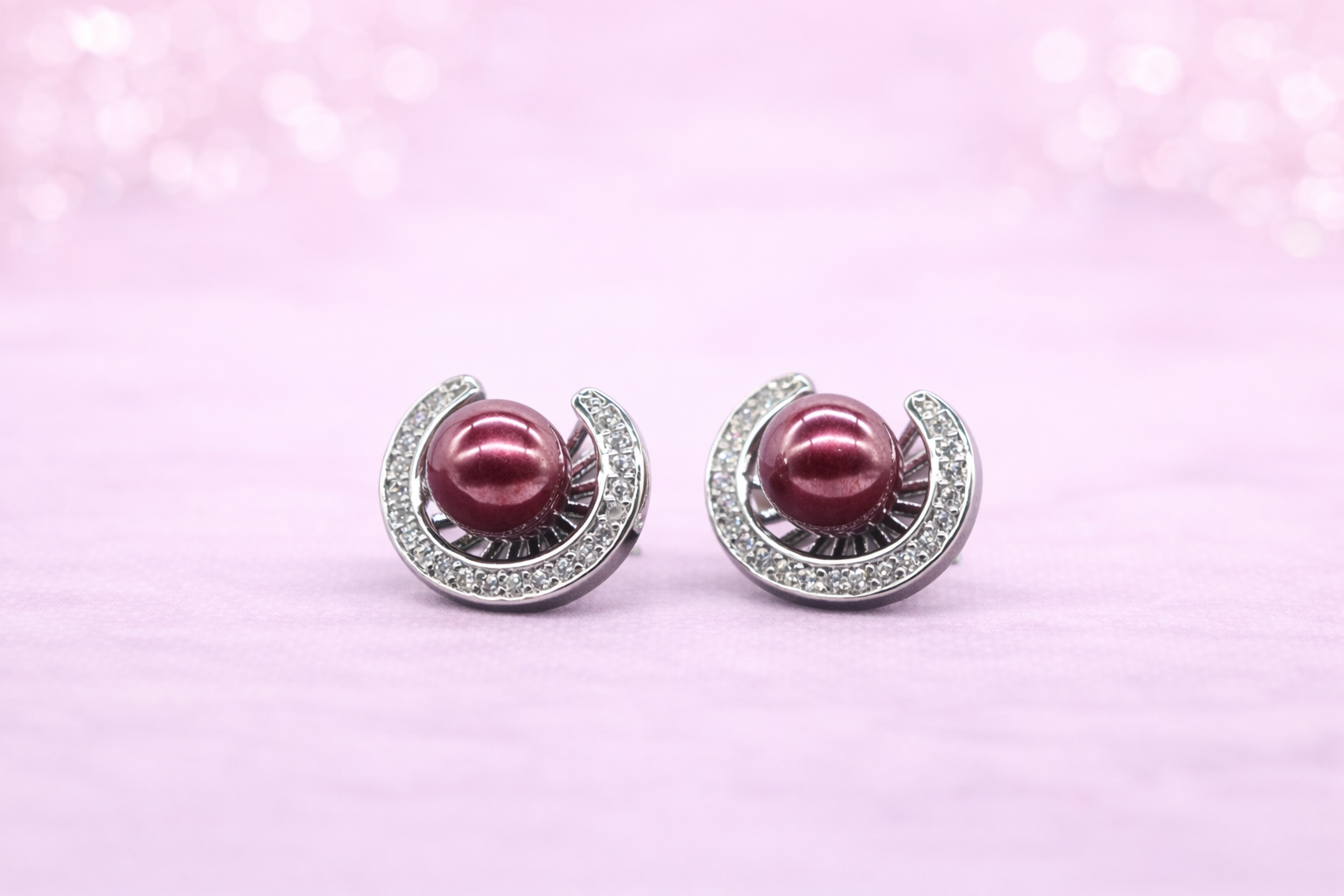 Stainless Steel with Silver Polish with Diamond & Red Pearl Anti-Tarnish & Anti-Allergic Fancy Earring for Girls (Design 2)