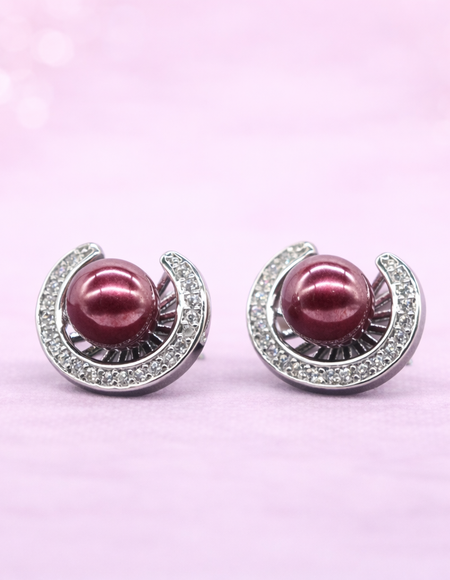 stainless steal with silver polish with diamond & red pearl anti tarnish anti allergic fancy earring for girls