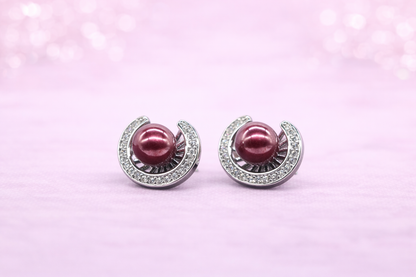 stainless steal with silver polish with diamond & red pearl anti tarnish anti allergic fancy earring for girls