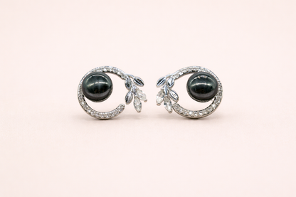 stainless steal with silver polish with diamond & black pearl anti tarnish anti allergic fancy earring for girls