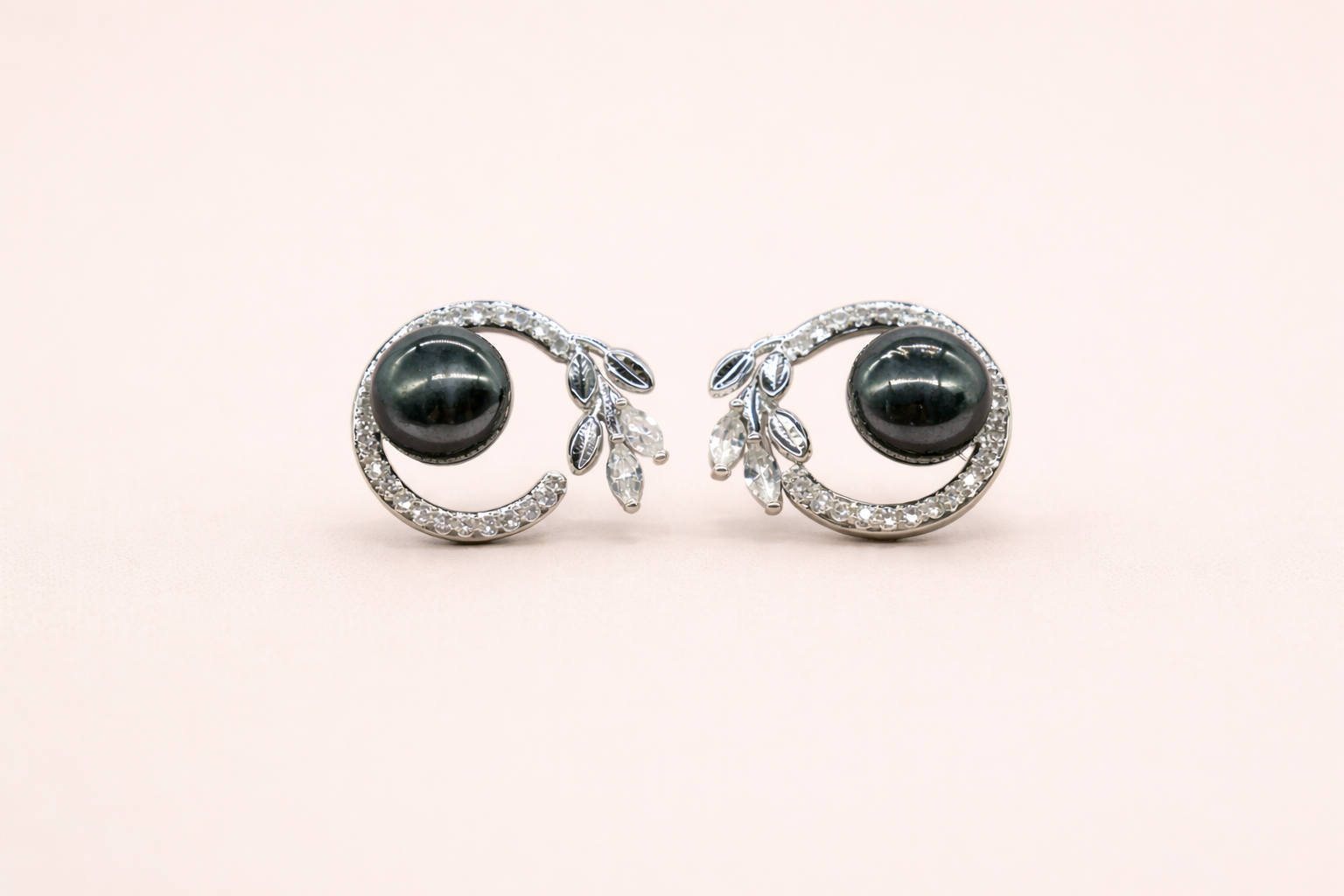 Stainless Steel with Silver Polish with Diamond & Black Pearl Anti-Tarnish & Anti-Allergic Fancy Earring for Girls
