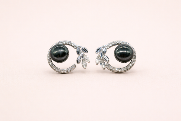 Diamond & Black Pearl Fancy Earring for Women – Silver