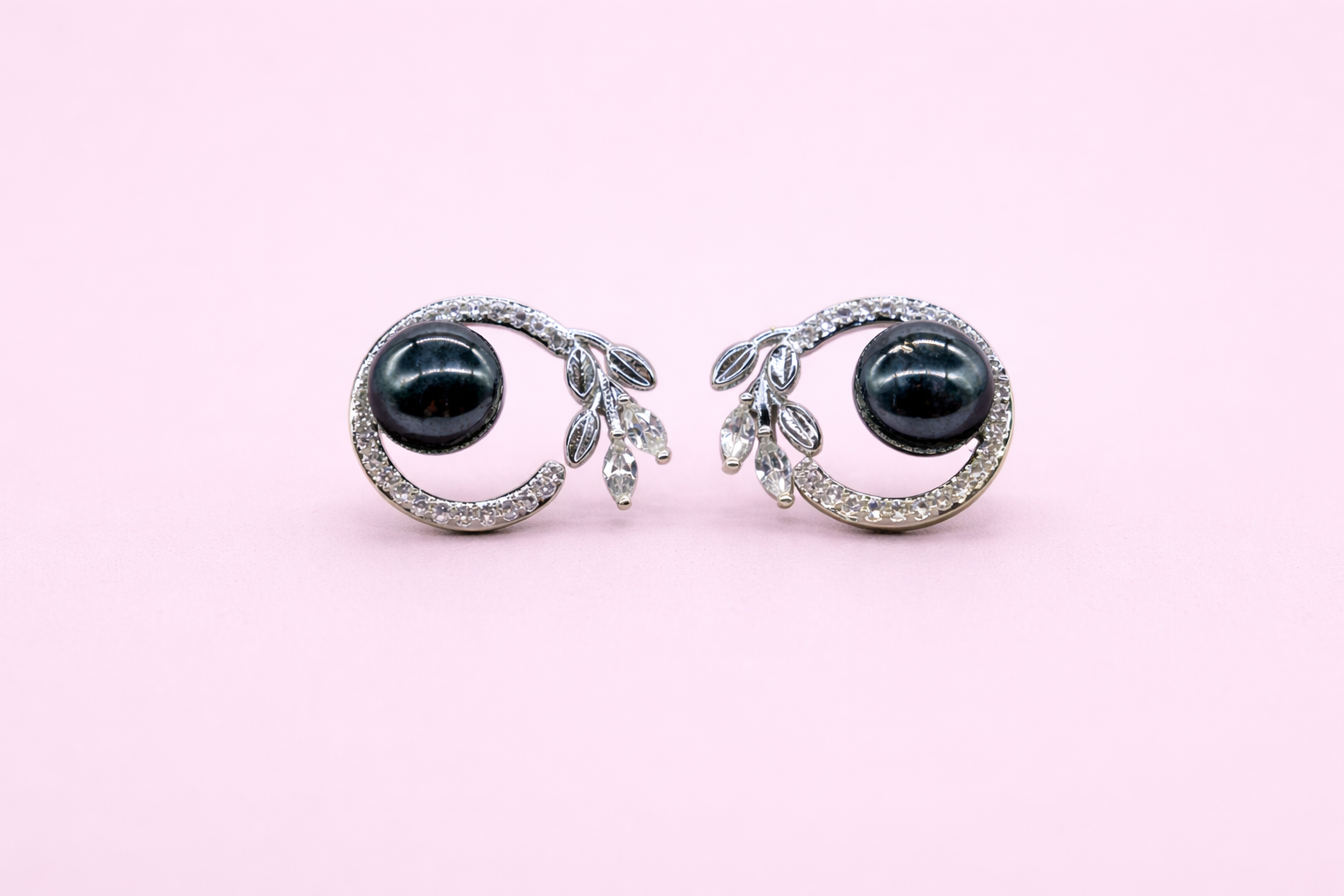 Stainless Steel with Silver Polish with Diamond & Black Pearl Anti-Tarnish & Anti-Allergic Fancy Earring for Girls