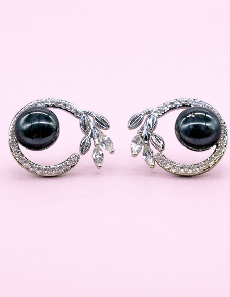 stainless steal with silver polish with diamond & black pearl anti tarnish anti allergic fancy earring for girls