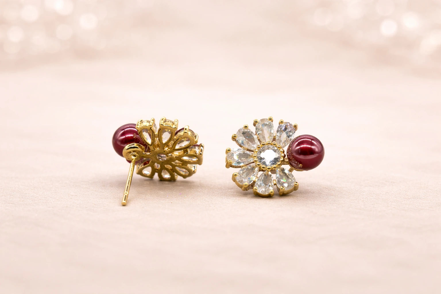 18kt Gold Polish with White Pearl Anti-Tarnish & Anti-Allergic Fancy Earring for Girls