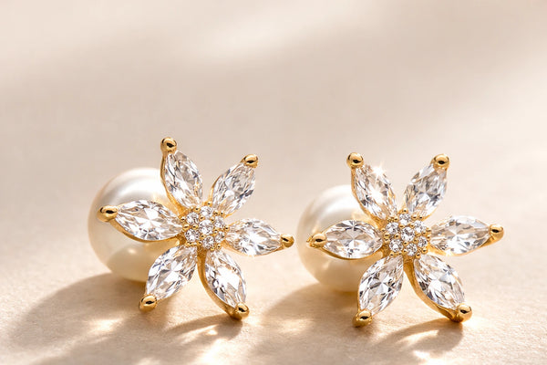 White Pearl Fancy Earring for Women – 18K Gold Plated